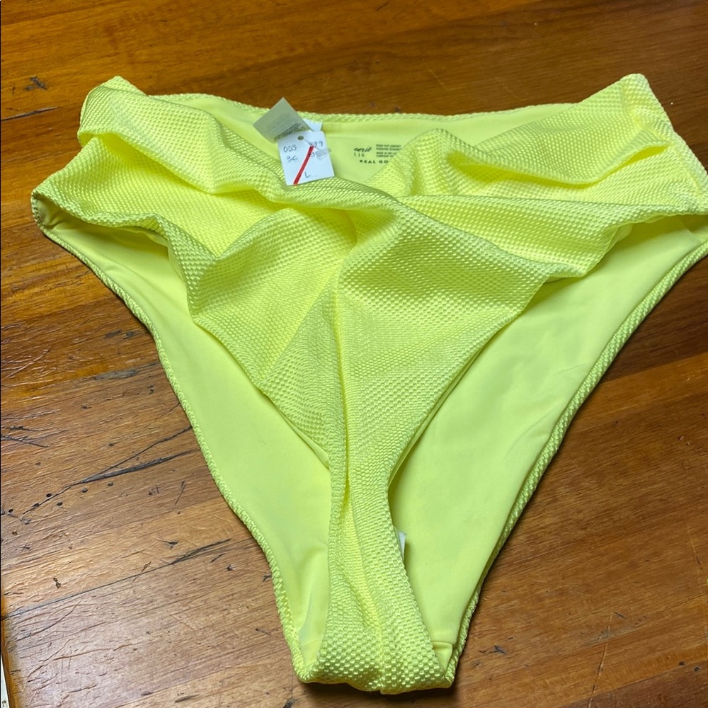 aerie Neon Yellow Textured Bikini Bottoms - High Rise
